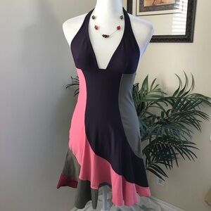 VIX Paula Hermanny Halter Body Con Halter Dress XS/S Pink Green Purple